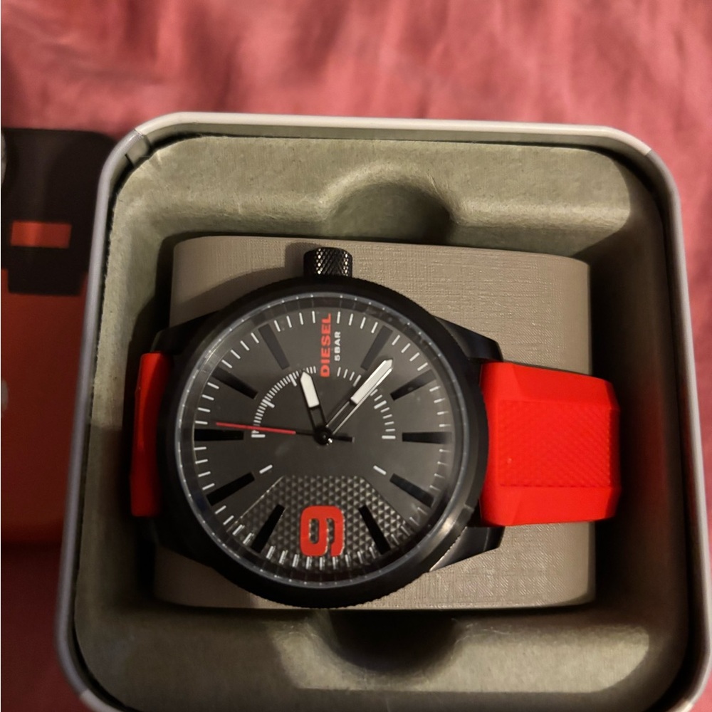 Diesel Bold Red Strap Watch with Black Dial